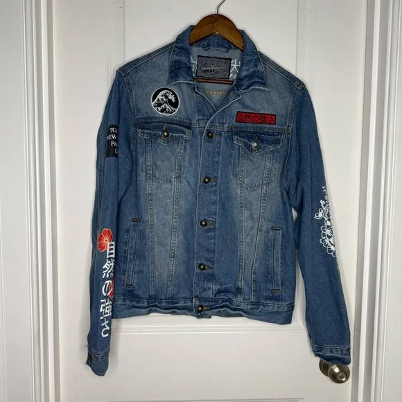 Vintage BROOKLYN CLOTH Survival Of The Fittest Denim Jacket Japanese Sz S - Picture 6 of 10